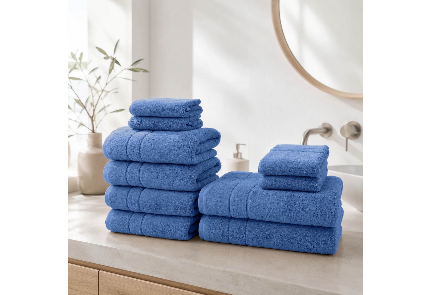 OTTO home Handtuch Set Inga, 3 Qualitäten, Duschtücher, Handtücher, Gästetücher, Seiftücher, Walkfrottier (10-St), Handtücher mit feiner Bordüre, 100% Baumwolle – Bild 2 von 5