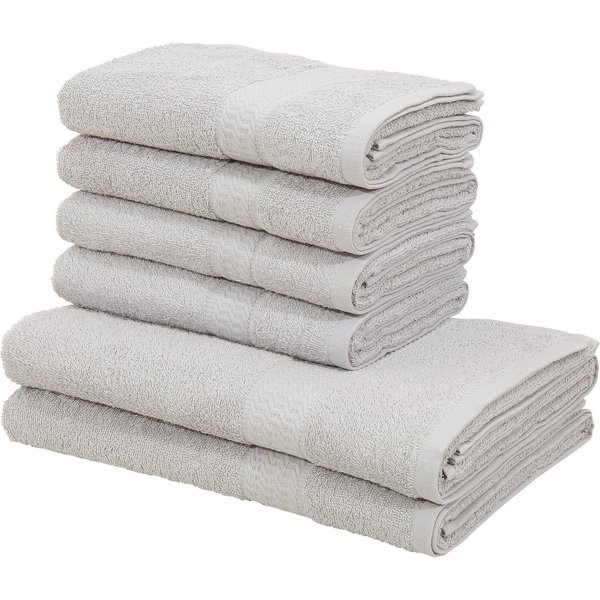 OTTO home Handtuch Set Juna, 6-tlg., 2 Duschtücher (70x140) 4 Handtücher (50x100), Walkfrottee (6-St), 100% Baumwolle, Handtuch-Set mit Bordüre, Uni-Farben, wei