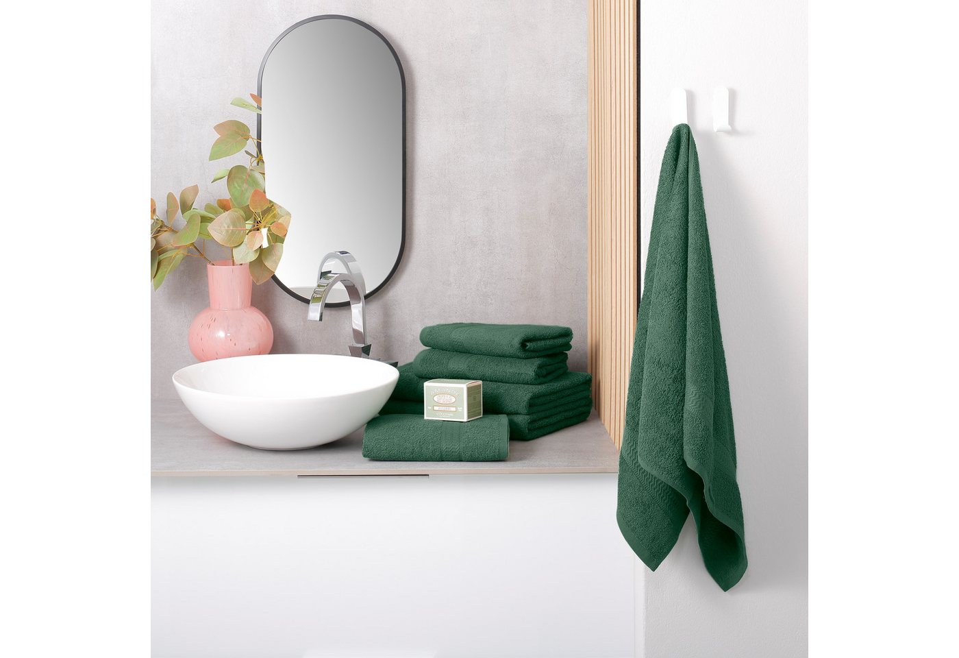 OTTO home Handtuch Set Juna, 6-tlg., 2 Duschtücher (70x140) 4 Handtücher (50x100), Walkfrottee (6-St), 100% Baumwolle, Handtuch-Set mit Bordüre, Uni-Farben, wei – Bild 2 von 5