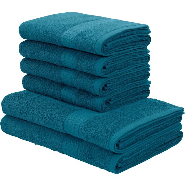 OTTO home Handtuch Set Juna, 6-tlg., 2 Duschtücher (70x140) 4 Handtücher (50x100), Walkfrottee (6-St), 100% Baumwolle, Handtuch-Set mit Bordüre, Uni-Farben, wei