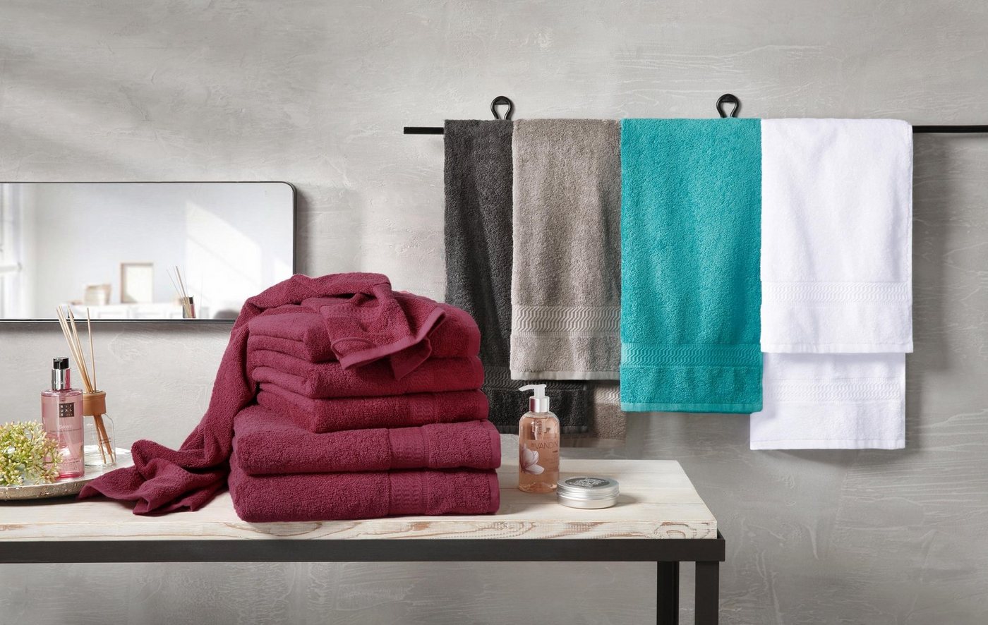 OTTO home Handtuch Set Juna, 6-tlg., 2 Duschtücher (70x140) 4 Handtücher (50x100), Walkfrottee (6-St), 100% Baumwolle, Handtuch-Set mit Bordüre, Uni-Farben, wei – Bild 4 von 5