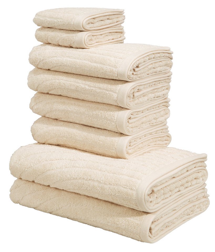 OTTO home Handtuch Set Ognon, Duschtücher, Handtücher, Gästetücher, Zen, Scandi, Boho, Frottier (Set, 8-St), Muster, Hoch-Tief-Struktur, einfarbig, Handtuch-Set – Bild 3 von 5