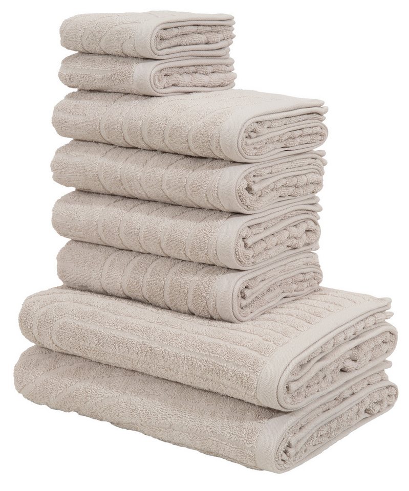 OTTO home Handtuch Set Ognon, Duschtücher, Handtücher, Gästetücher, Zen, Scandi, Boho, Frottier (Set, 8-St), Muster, Hoch-Tief-Struktur, einfarbig, Handtuch-Set – Bild 3 von 5