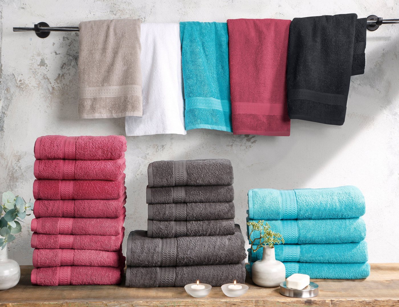 OTTO home Handtücher Juna, als Set und Serie erhältlich, 8 Handtücher, 50x100cm, Walkfrottier (8-St), 8-tlg. Handtuch-Set, 100% Baumwolle, mit Bordüre, Uni-Farb – Bild 2 von 5