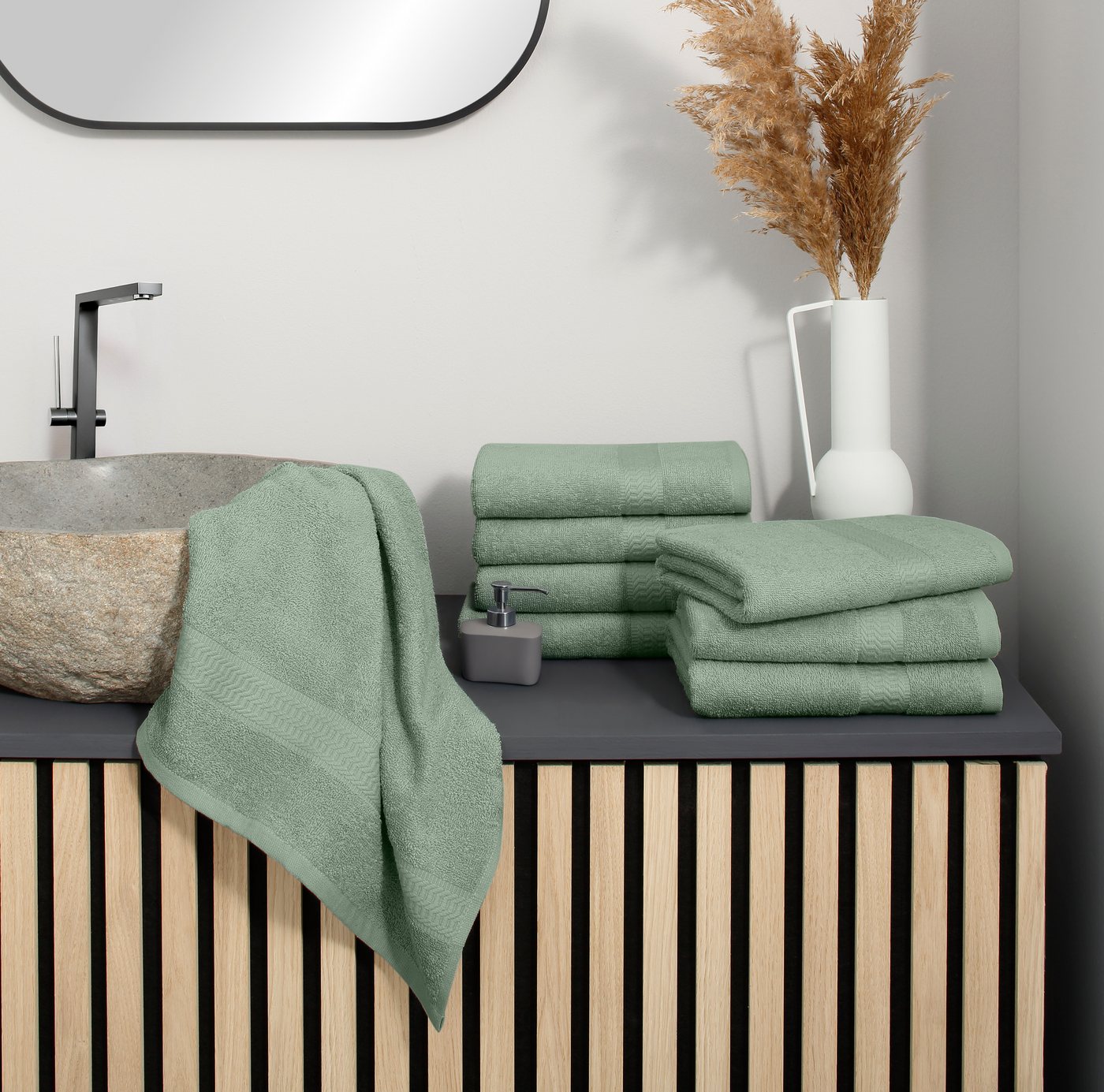 OTTO home Handtücher Juna, als Set und Serie erhältlich, 8 Handtücher, 50x100cm, Walkfrottier (8-St), 8-tlg. Handtuch-Set, 100% Baumwolle, mit Bordüre, Uni-Farb – Bild 2 von 5