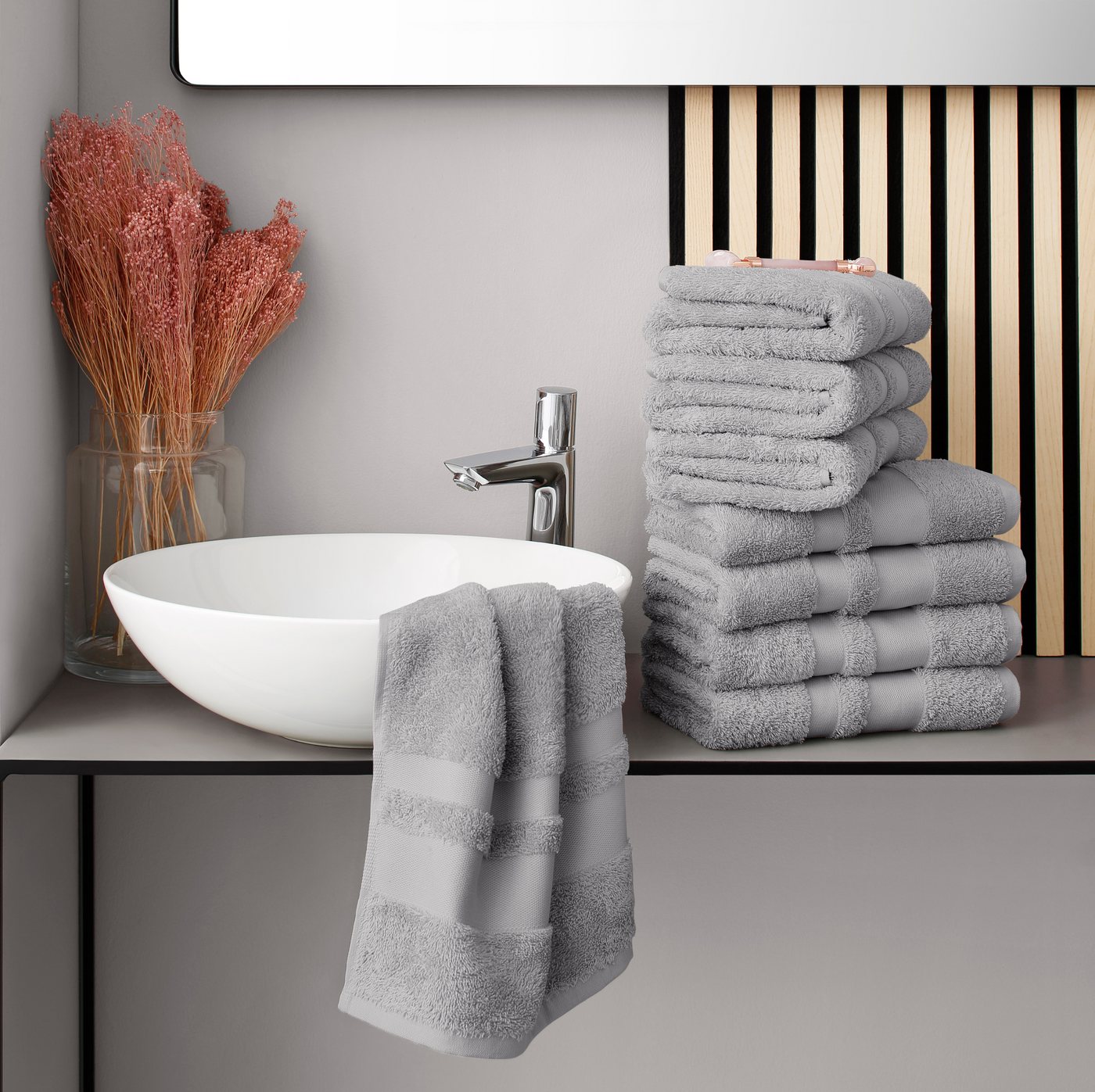 OTTO home Handtücher Vanessa, 8 Handtücher, 50x100cm, in Standard- und Premium-Qualität, Walkfrottee (Set, 8-St), Handtücher mit Bordüre, 100% Baumwolle, einfar – Bild 2 von 5