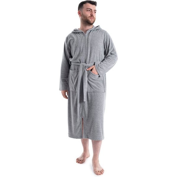 OTTO home Herrenbademantel Nela, ideal für Sauna & Spa, Hotelbademantel, Morgenmantel, Langform, Leichtfrottee, Kapuze, Gürtel, einfarbig, S-4XL, mit Reißversch