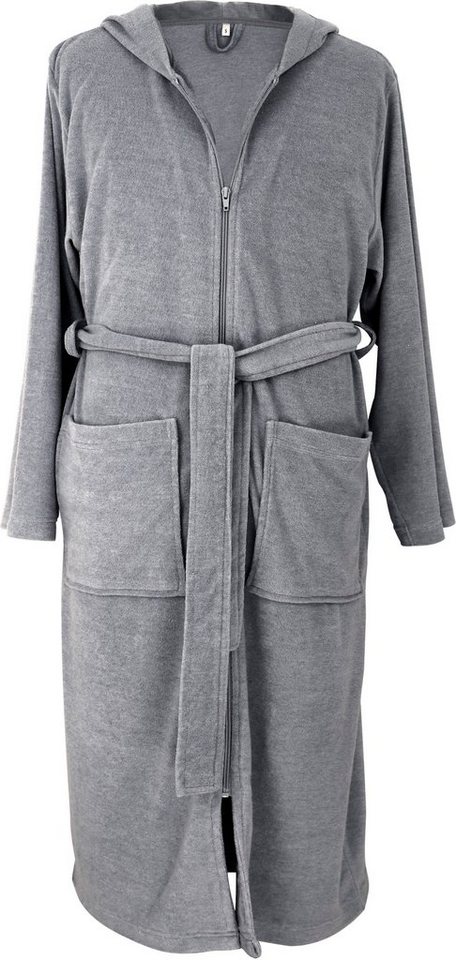 OTTO home Herrenbademantel Nela, ideal für Sauna & Spa, Hotelbademantel, Morgenmantel, Langform, Leichtfrottee, Kapuze, Gürtel, einfarbig, S-4XL, mit Reißversch – Bild 2 von 5