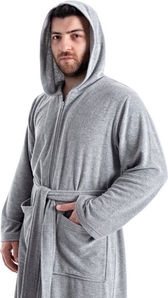 OTTO home Herrenbademantel Nela, ideal für Sauna & Spa, Hotelbademantel, Morgenmantel, Langform, Leichtfrottee, Kapuze, Gürtel, einfarbig, S-4XL, mit Reißversch – Bild 5 von 5