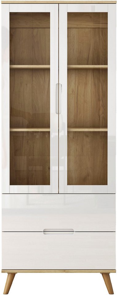 OTTO home Highboard, mit glänzenden Fronten, Glastüren, helles Holzdekor, Breite 70 cm – Bild 2 von 5