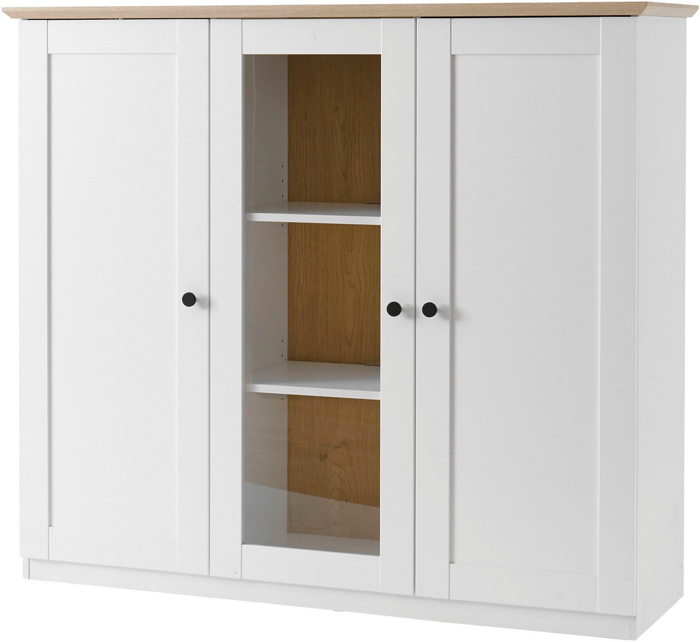 OTTO home Highboard Brest, Schrank im Landhausstil, Sideboard, zeitloses Stauraumelement, schwarze Metallgriffe, ausreichend Stauraum, Glastür, 139 cm breit – Bild 2 von 5