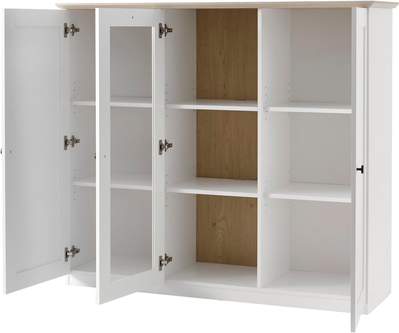 OTTO home Highboard Brest, Schrank im Landhausstil, Sideboard, zeitloses Stauraumelement, schwarze Metallgriffe, ausreichend Stauraum, Glastür, 139 cm breit – Bild 4 von 5