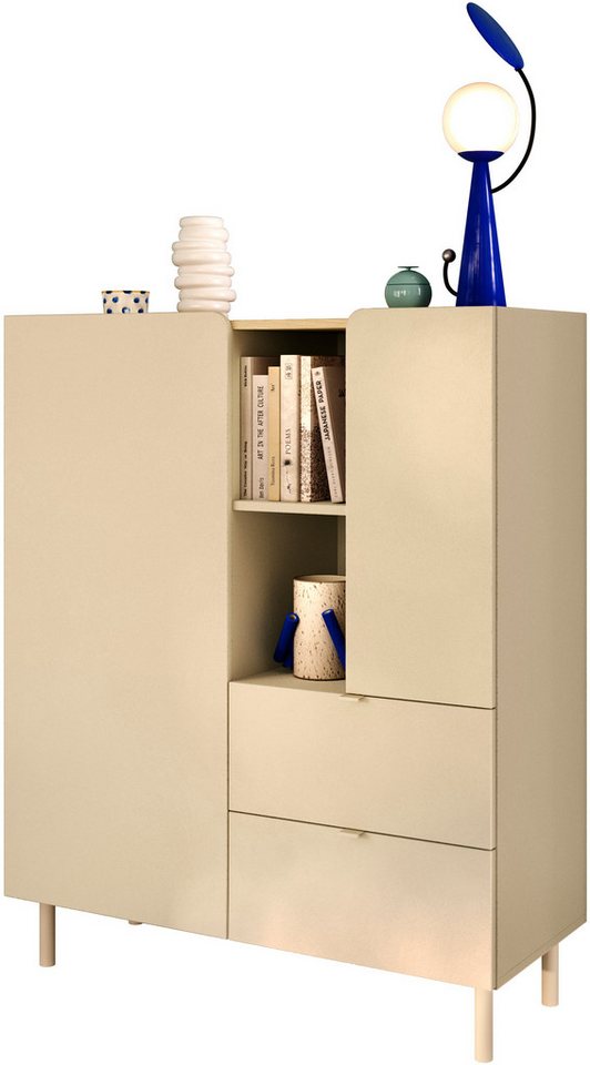 OTTO home Highboard Dobbiaco, B/H 101/124 cm, 2 Türen, 2 Schubkästen, Stauraumschrank, Innenliegendes Top, gerade Metallfüße, Tür mit Rundung – Bild 2 von 5