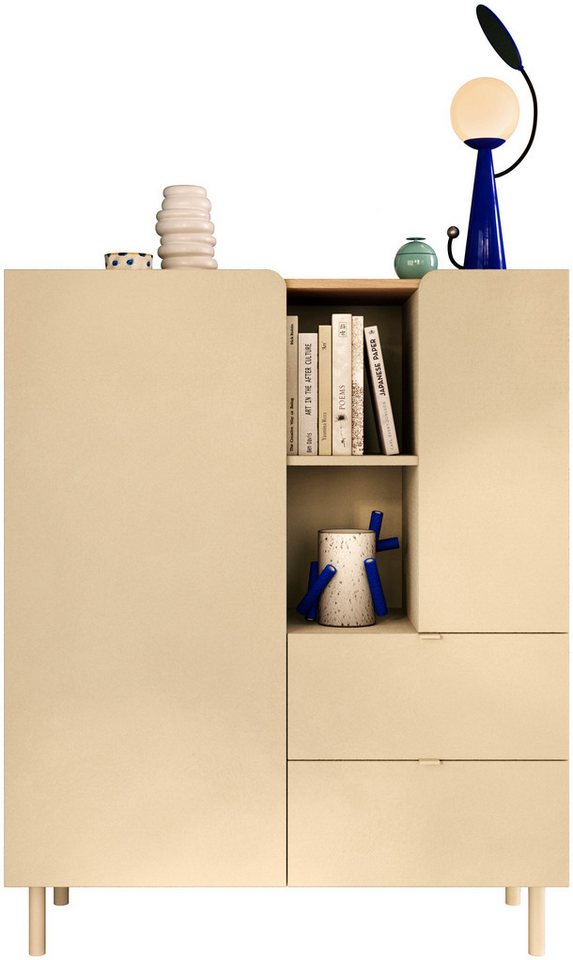 OTTO home Highboard Dobbiaco, B/H 101/124 cm, 2 Türen, 2 Schubkästen, Stauraumschrank, Innenliegendes Top, gerade Metallfüße, Tür mit Rundung – Bild 3 von 5
