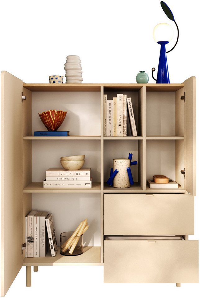 OTTO home Highboard Dobbiaco, B/H 101/124 cm, 2 Türen, 2 Schubkästen, Stauraumschrank, Innenliegendes Top, gerade Metallfüße, Tür mit Rundung – Bild 4 von 5