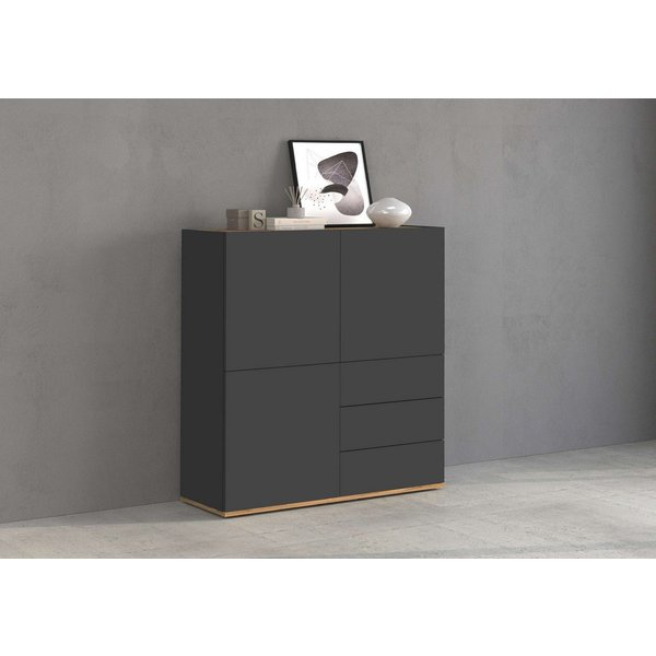 OTTO home Highboard GARDA,Kommode, Made in Italy, Breite 102 cm, Höhe 110 cm, grifflos (1 St), 3 Türen, 3 Schubladen, grifflos Breite 102 cm, anthrazit/eiche ma