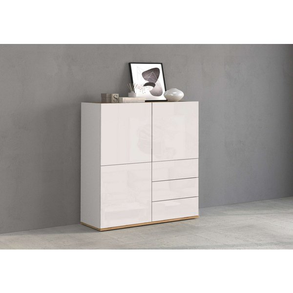 OTTO home Highboard GARDA,Kommode, Made in Italy, Breite 102 cm, Höhe 110 cm, grifflos (1 St), Hochglanzlackierte Fronten, Korpus matt, grifflos