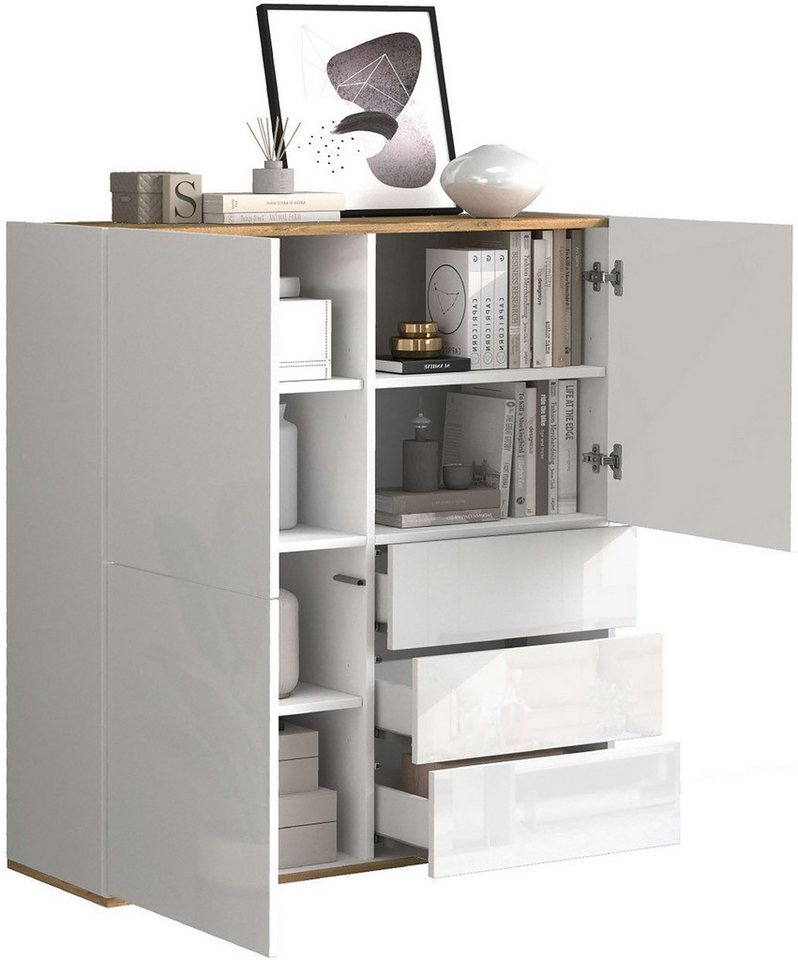 OTTO home Highboard GARDA,Kommode, Made in Italy, Breite 102 cm, Höhe 110 cm, grifflos (1 St), Hochglanzlackierte Fronten, Korpus matt, grifflos – Bild 4 von 5