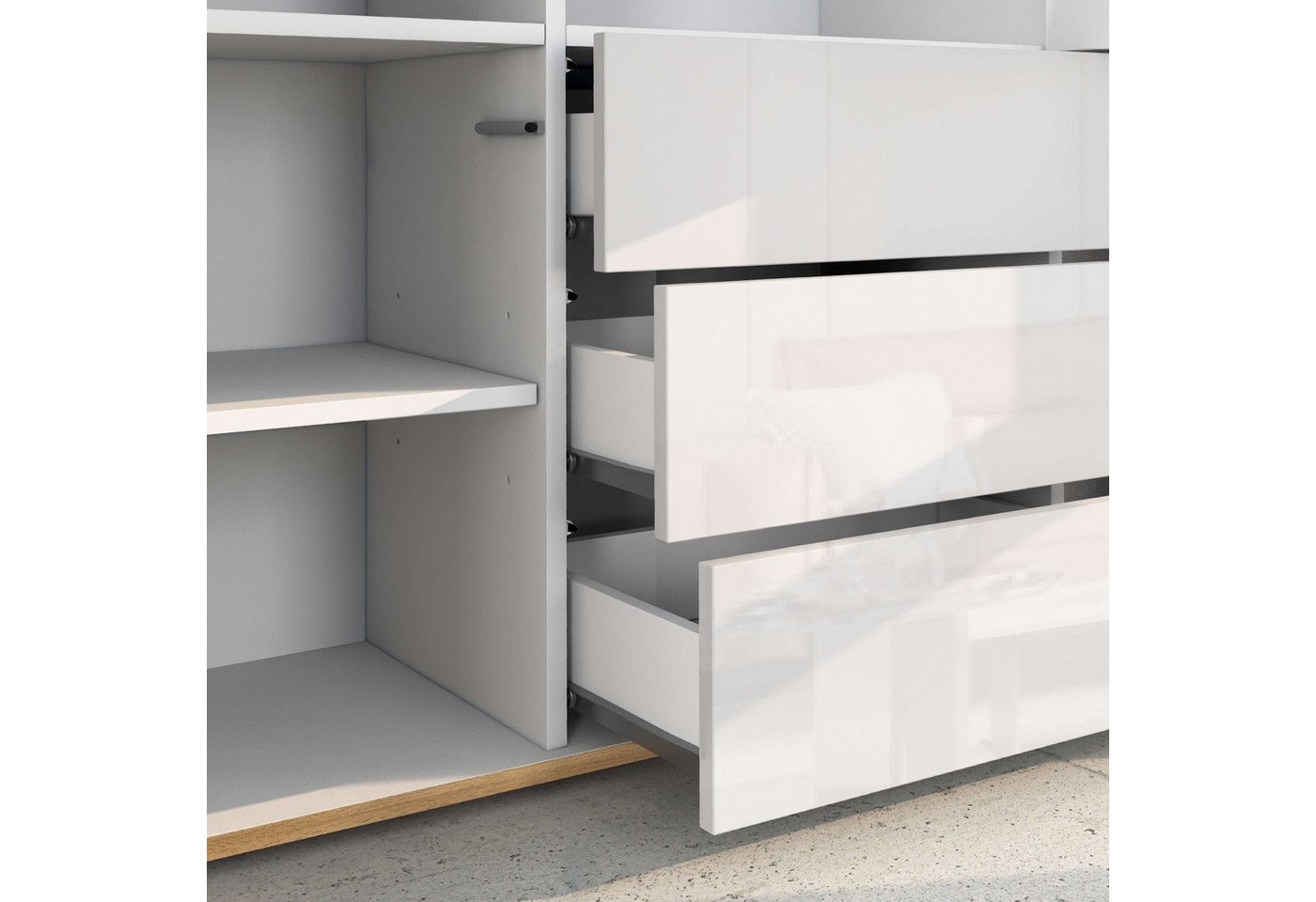 OTTO home Highboard GARDA,Kommode, Made in Italy, Breite 102 cm, Höhe 110 cm, grifflos (1 St), Hochglanzlackierte Fronten, Korpus matt, grifflos – Bild 5 von 5