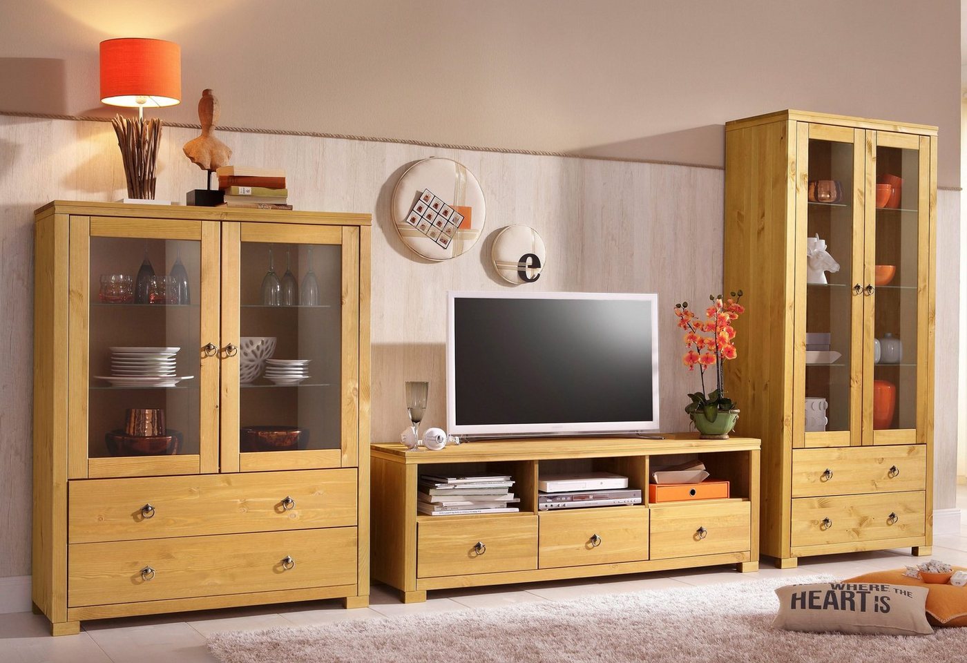 OTTO home Highboard Gotland, Vitrine, Breite 101 cm, Türen mit Glaseinsätzen, aus massiver Kiefer – Bild 3 von 5