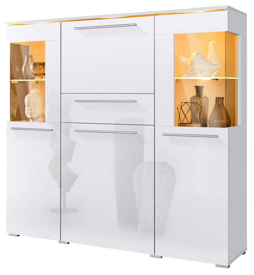 OTTO home Highboard India,Breite 130cm, stilvolle Hochkommode 3Türen, Klappe und Schublade, Hochschrank viel Stauraum, Einlegeböden verstellbar,ohne Beleuchtung – Bild 2 von 5