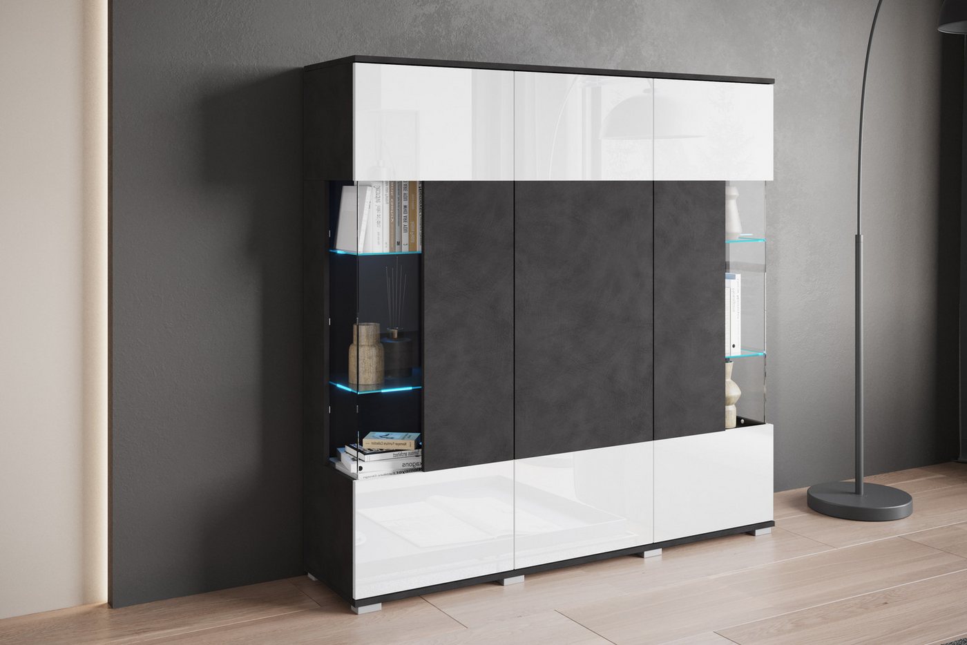 OTTO home Highboard Kenia (1 St), Modernes Highboard, mit Glastüren, Breite 135 cm – Bild 4 von 5
