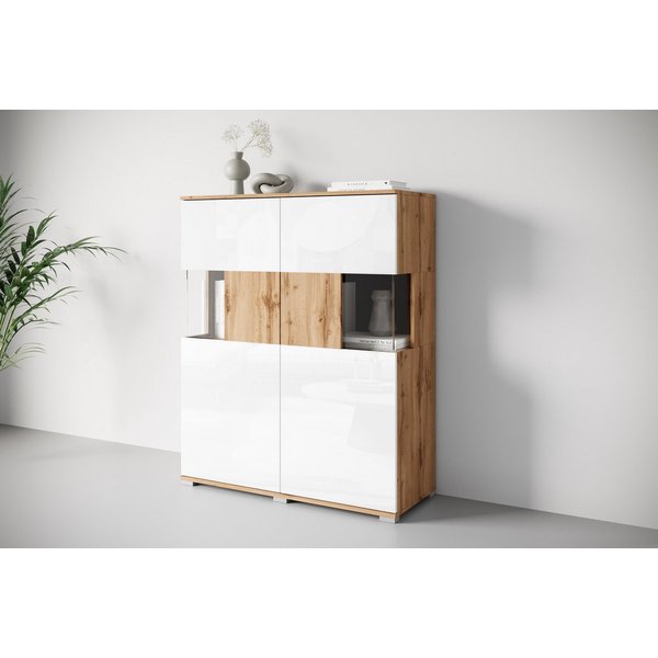 OTTO home Highboard Kenia (1 St), Modernes Highboard mit Glastüren, Breite 100 cm