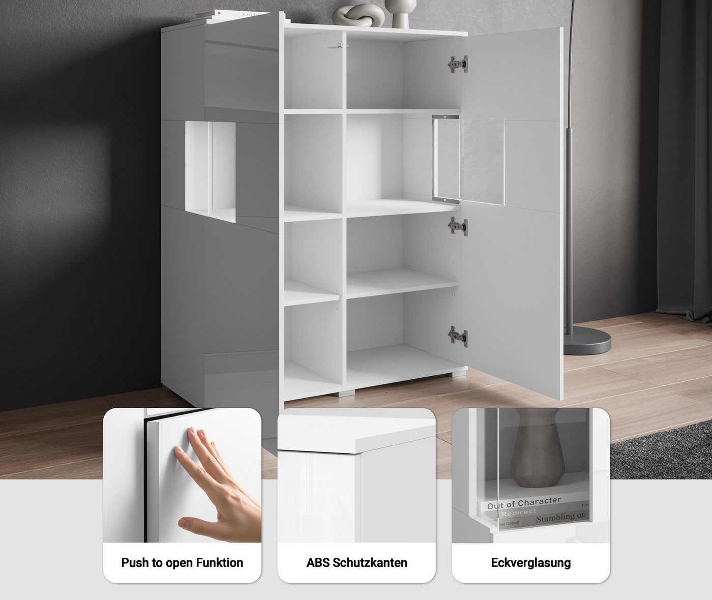 OTTO home Highboard Kenia (1 St), Modernes Highboard mit Glastüren, Breite 100 cm – Bild 3 von 5