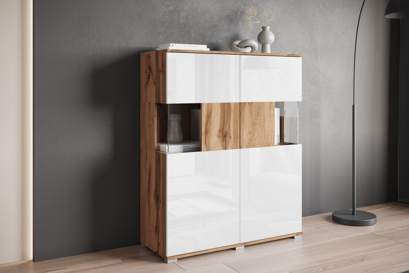 OTTO home Highboard Kenia (1 St), Modernes Highboard mit Glastüren, Breite 100 cm – Bild 4 von 5