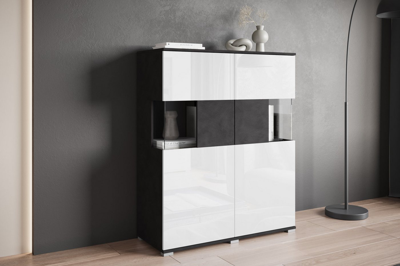 OTTO home Highboard Kenia (1 St), Modernes Highboard mit Glastüren, Breite 100 cm – Bild 4 von 5
