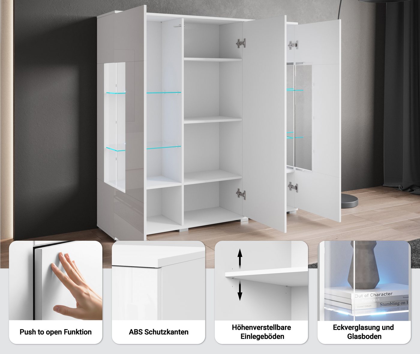 OTTO home Highboard Kenia (1 St), Modernes Highboard, mit Glastüren, Breite 135 cm – Bild 3 von 5