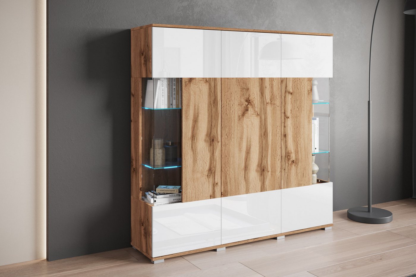 OTTO home Highboard Kenia (1 St), Modernes Highboard, mit Glastüren, Breite 135 cm – Bild 4 von 5