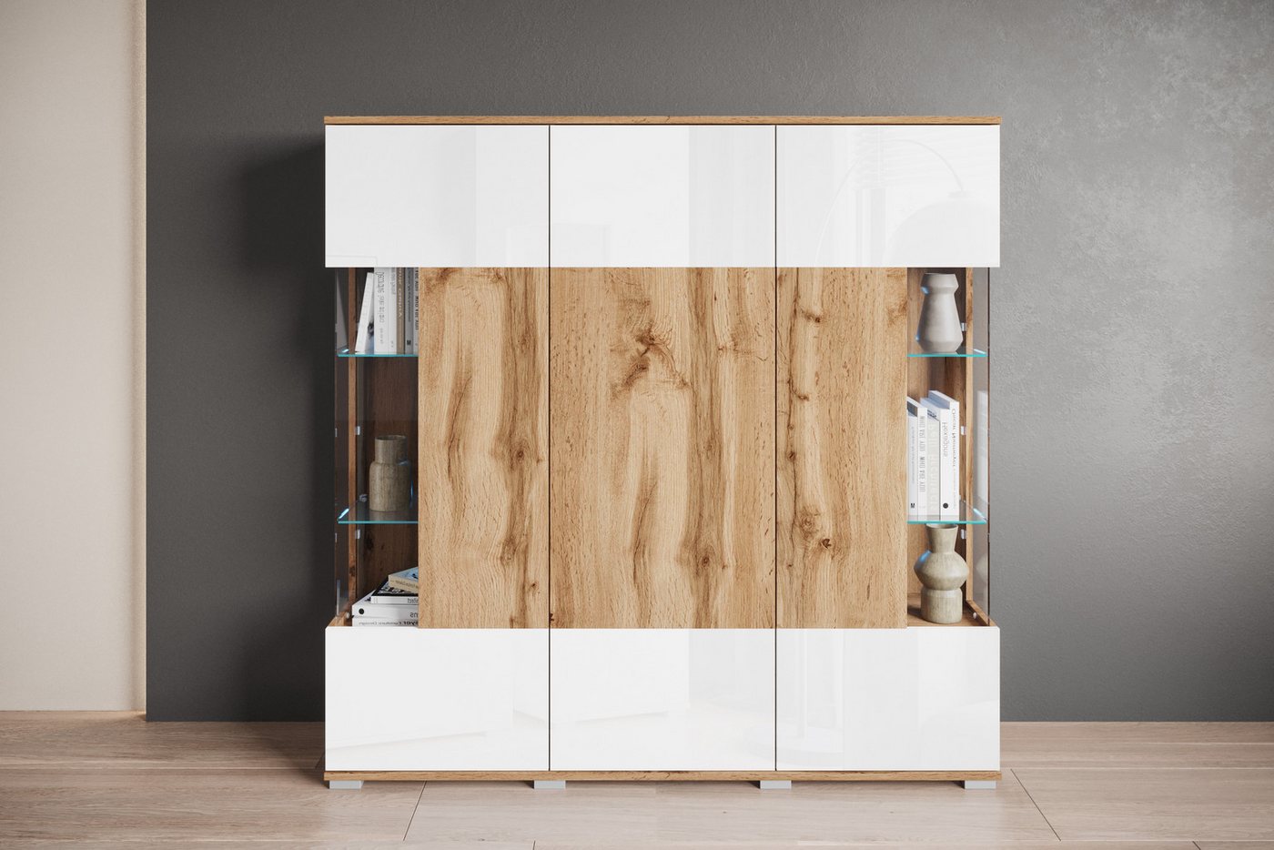 OTTO home Highboard Kenia (1 St), Modernes Highboard, mit Glastüren, Breite 135 cm – Bild 5 von 5
