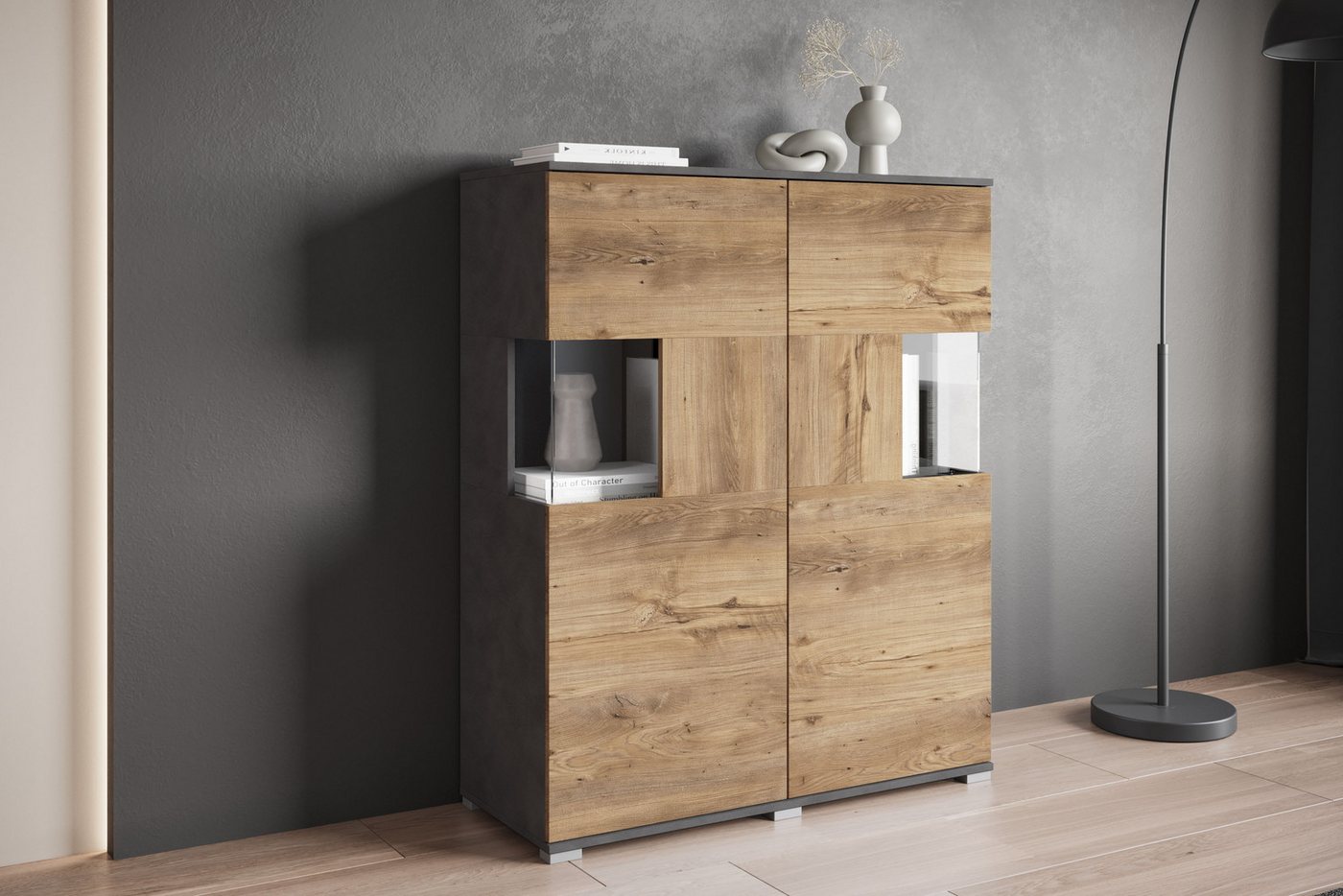 OTTO home Highboard Kenia (1 St), Modernes Highboard mit Glastüren, Breite 100 cm – Bild 5 von 5
