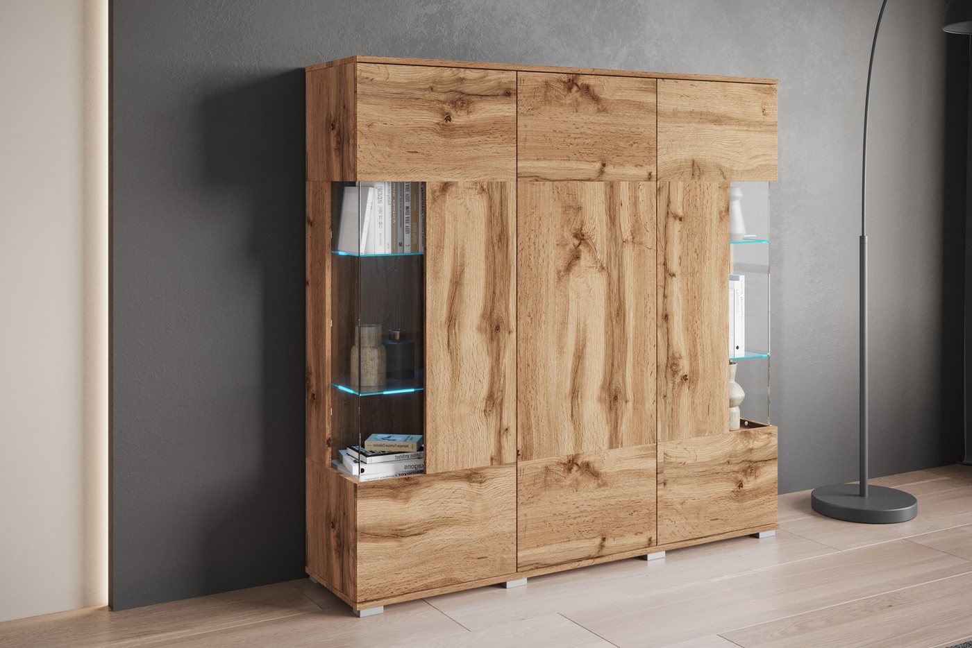 OTTO home Highboard Kenia (1 St), Modernes Highboard, mit Glastüren, Breite 135 cm – Bild 4 von 5