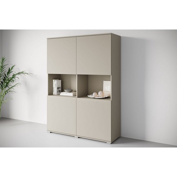 OTTO home Highboard Kenia Schrank, 120 cm breit, mit 4 Türen und 2 offenen Fächern (1 St), Griffloses Design mit Push-to-Open und verstellbaren Einlegeböden