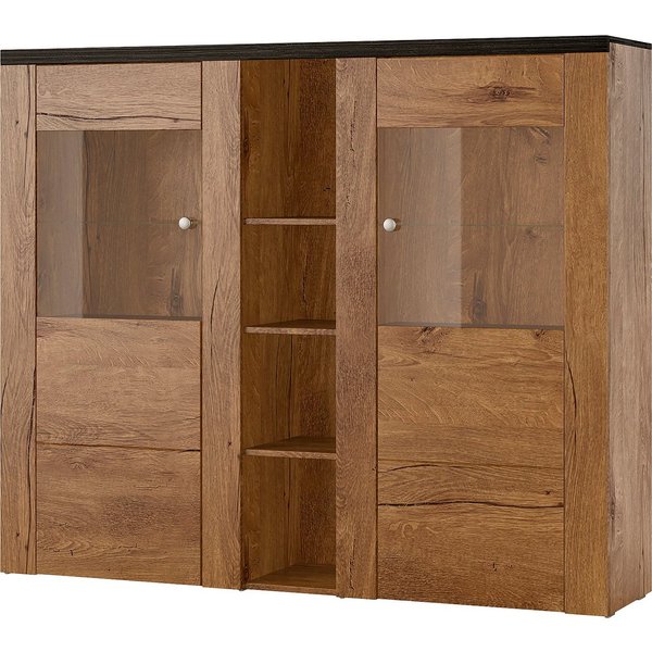 OTTO home Highboard Larona, zeitlose Hochkommode mit 2 Türen, Türkommode, Höhe 129,5 cm, Anrichte mit dekorative Rahmenoptik, Türen mit Glaseinsatz
