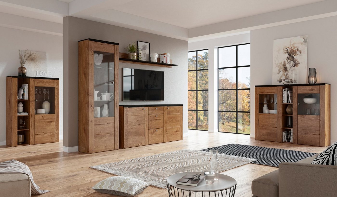OTTO home Highboard Larona, zeitlose Hochkommode mit 2 Türen, Türkommode, Höhe 129,5 cm, Anrichte mit dekorative Rahmenoptik, Türen mit Glaseinsatz – Bild 5 von 5