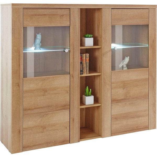 OTTO home Highboard Larona, zeitlose Hochkommode mit 2 Türen, Türkommode, Höhe 129,5 cm, Anrichte mit dekorative Rahmenoptik, Türen mit Glaseinsatz