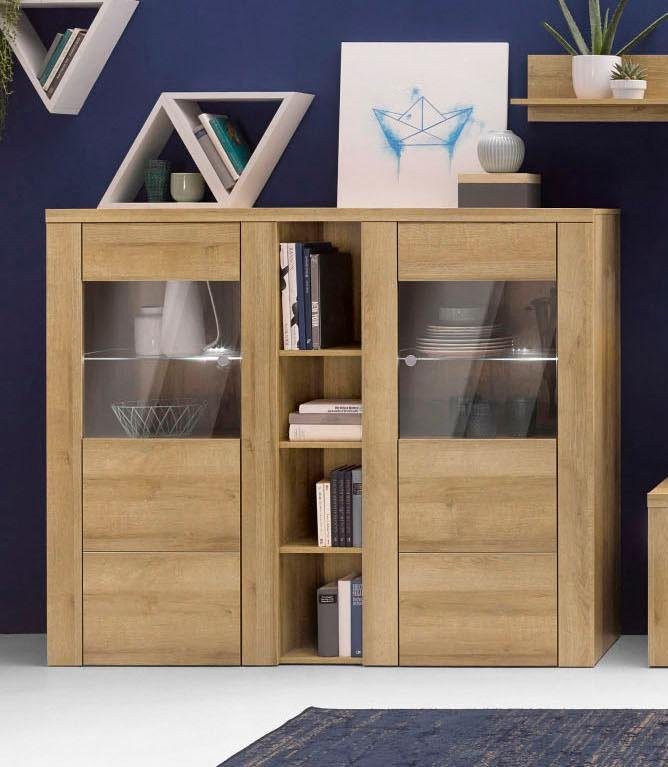 OTTO home Highboard Larona, zeitlose Hochkommode mit 2 Türen, Türkommode, Höhe 129,5 cm, Anrichte mit dekorative Rahmenoptik, Türen mit Glaseinsatz – Bild 2 von 5