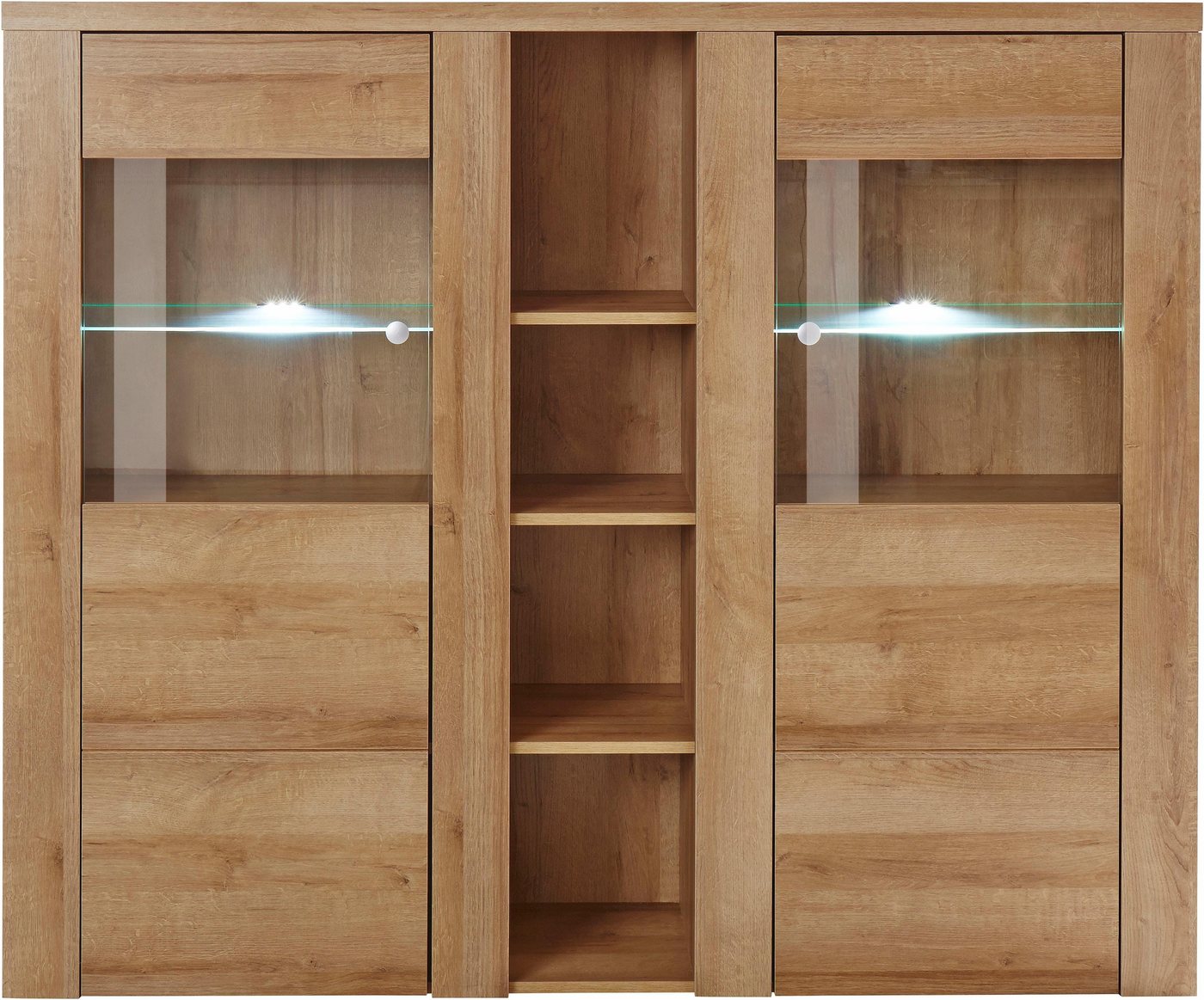 OTTO home Highboard Larona, zeitlose Hochkommode mit 2 Türen, Türkommode, Höhe 129,5 cm, Anrichte mit dekorative Rahmenoptik, Türen mit Glaseinsatz – Bild 3 von 5