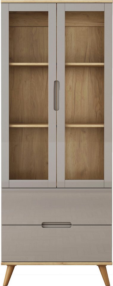 OTTO home Highboard Lund, mit glänzenden Fronten, Glastüren, helles Holzdekor, Breite 70 cm – Bild 2 von 5