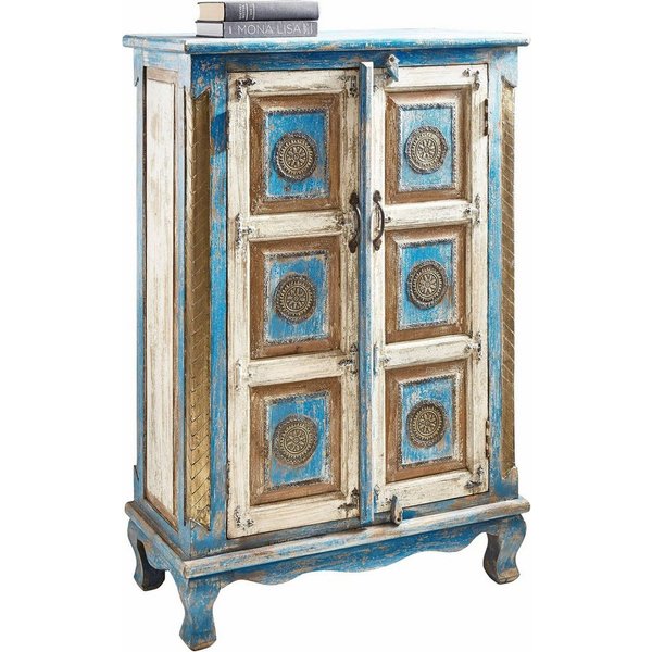 OTTO home Highboard Mahar Kommode mit 2 Türen, 3 Fächern und Metallgriffen, 120cm hoch, Stauraumschrank, Höhe 120 cm, mit aufwendiger Schnitzerei