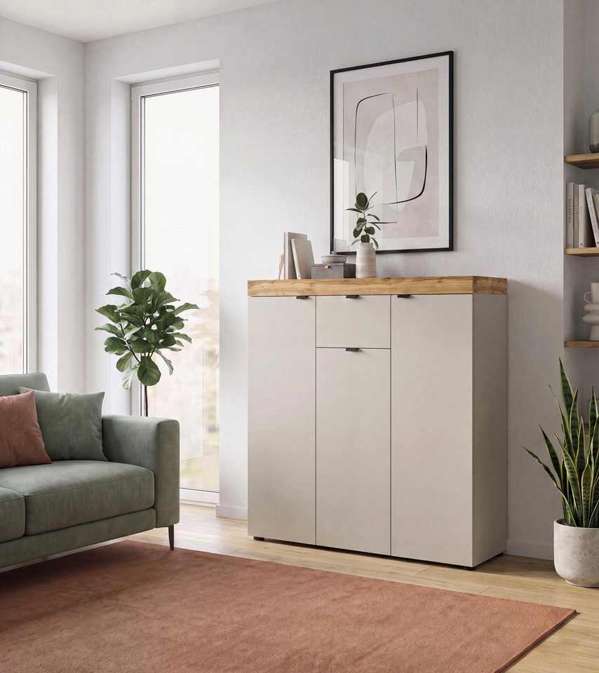 OTTO home Highboard MAMBO II, Breite 105cm, 3 Türen, 1 Schubkasten, 9 Fächer (1 St., 2-farbige Ausführung, in verschiedenen modernen Trendfarben erhältlich), Ko – Bild 2 von 5