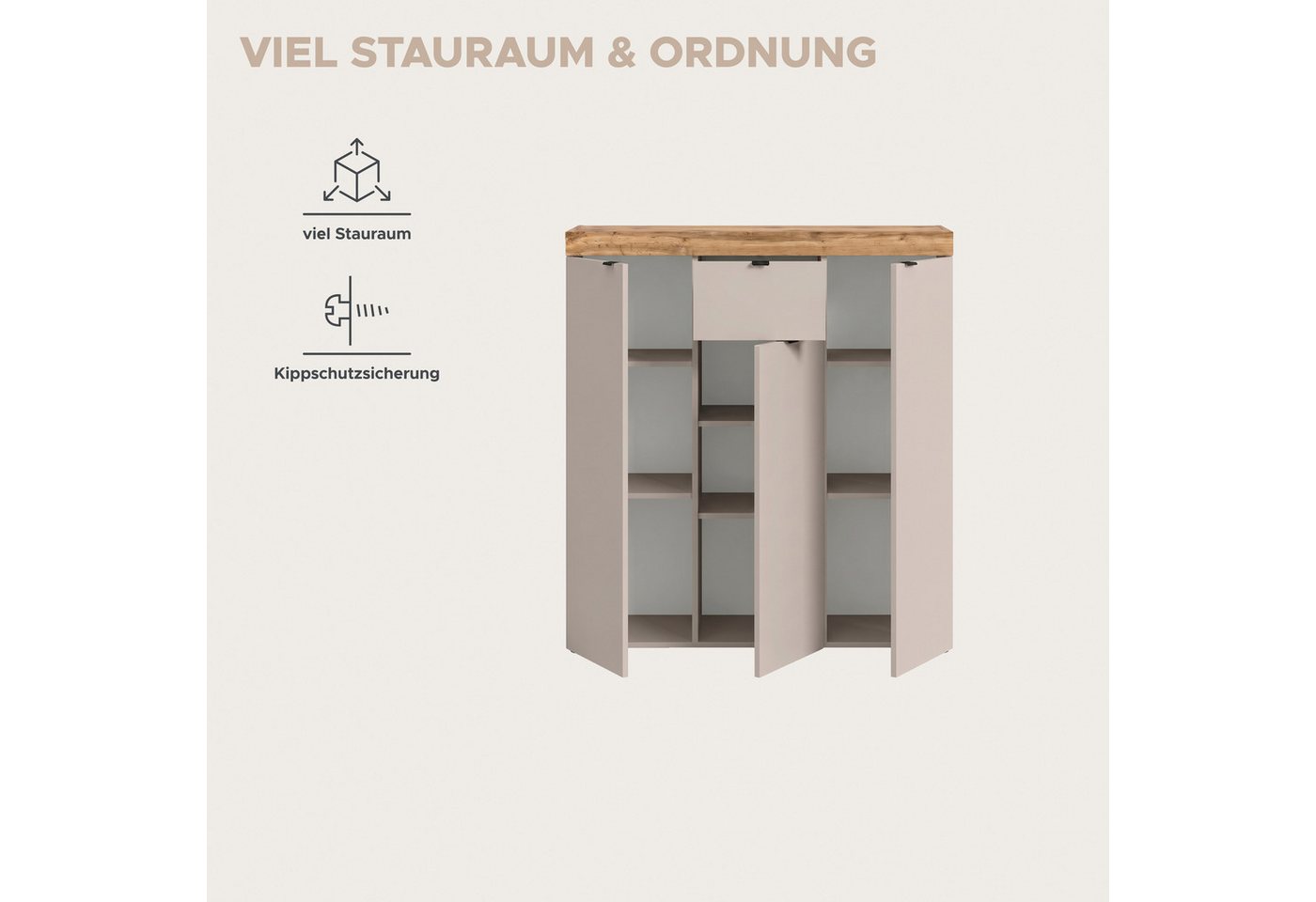 OTTO home Highboard MAMBO II, Breite 105cm, 3 Türen, 1 Schubkasten, 9 Fächer (1 St., 2-farbige Ausführung, in verschiedenen modernen Trendfarben erhältlich), Ko – Bild 4 von 5