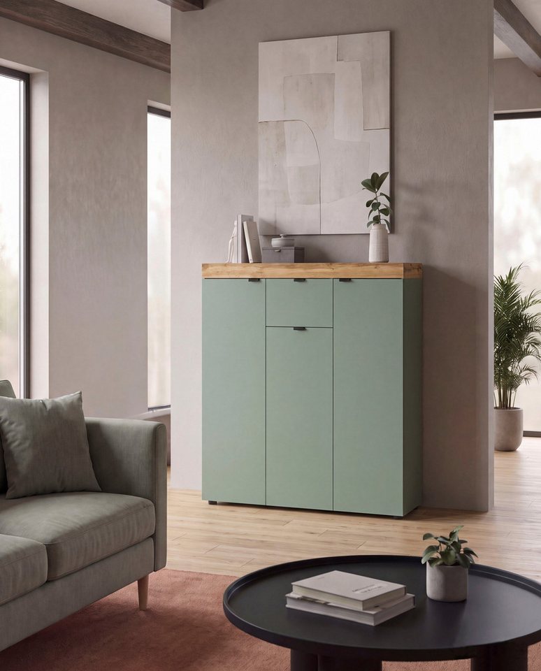 OTTO home Highboard MAMBO II, Breite 105cm, 3 Türen, 1 Schubkasten, 9 Fächer (1 St., 2-farbige Ausführung, in verschiedenen modernen Trendfarben erhältlich), Ko – Bild 2 von 5