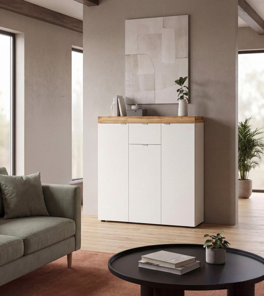 OTTO home Highboard MAMBO II, Breite 105cm, 3 Türen, 1 Schubkasten, 9 Fächer (1 St., 2-farbige Ausführung, in verschiedenen modernen Trendfarben erhältlich), Ko – Bild 2 von 5