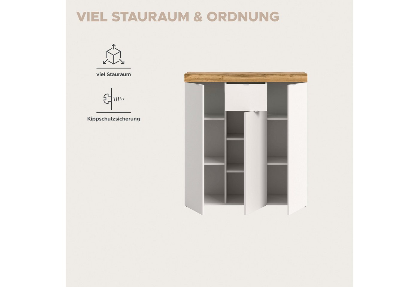 OTTO home Highboard MAMBO II, Breite 105cm, 3 Türen, 1 Schubkasten, 9 Fächer (1 St., 2-farbige Ausführung, in verschiedenen modernen Trendfarben erhältlich), Ko – Bild 4 von 5