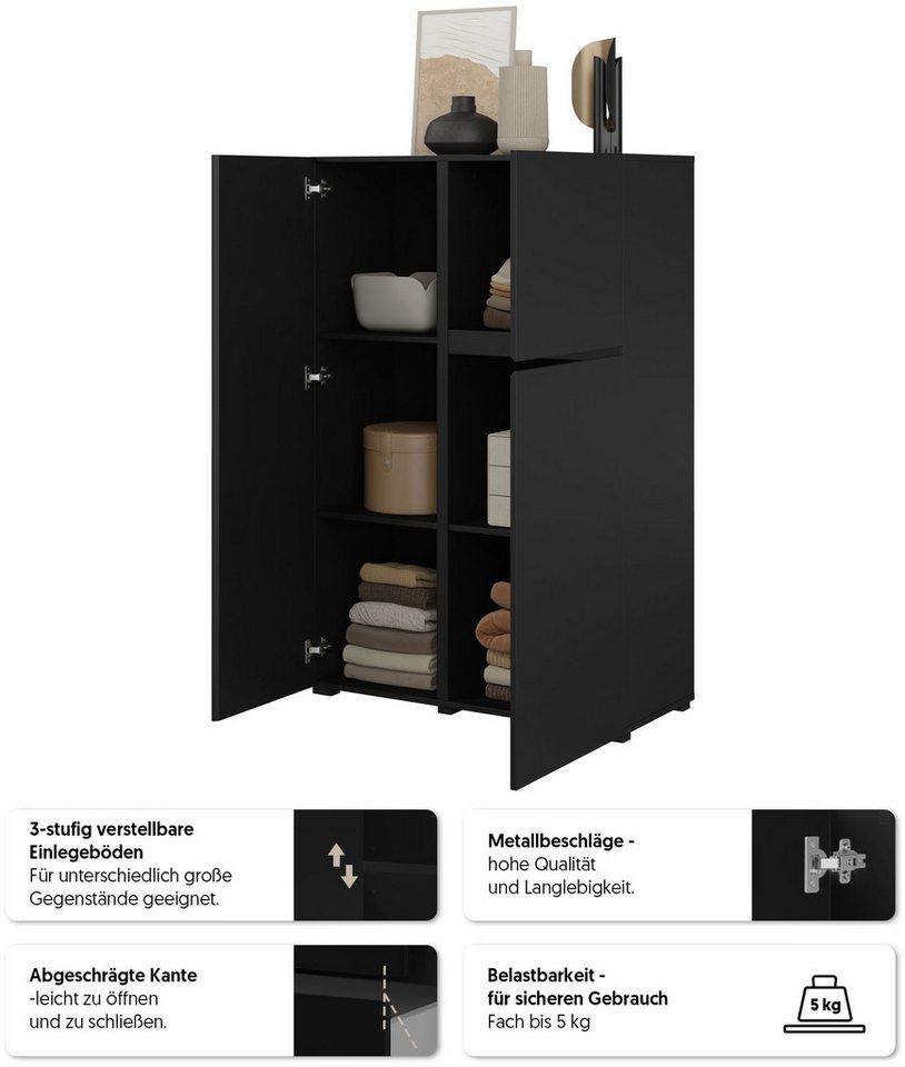 OTTO home Highboard Metric,Breite 92cm, moderne grifflose Hochkommode 3 Türen,Highboard, Hochschrank mit viel Stauraum, Einlegeböden verstellbar, Türkommode – Bild 3 von 5