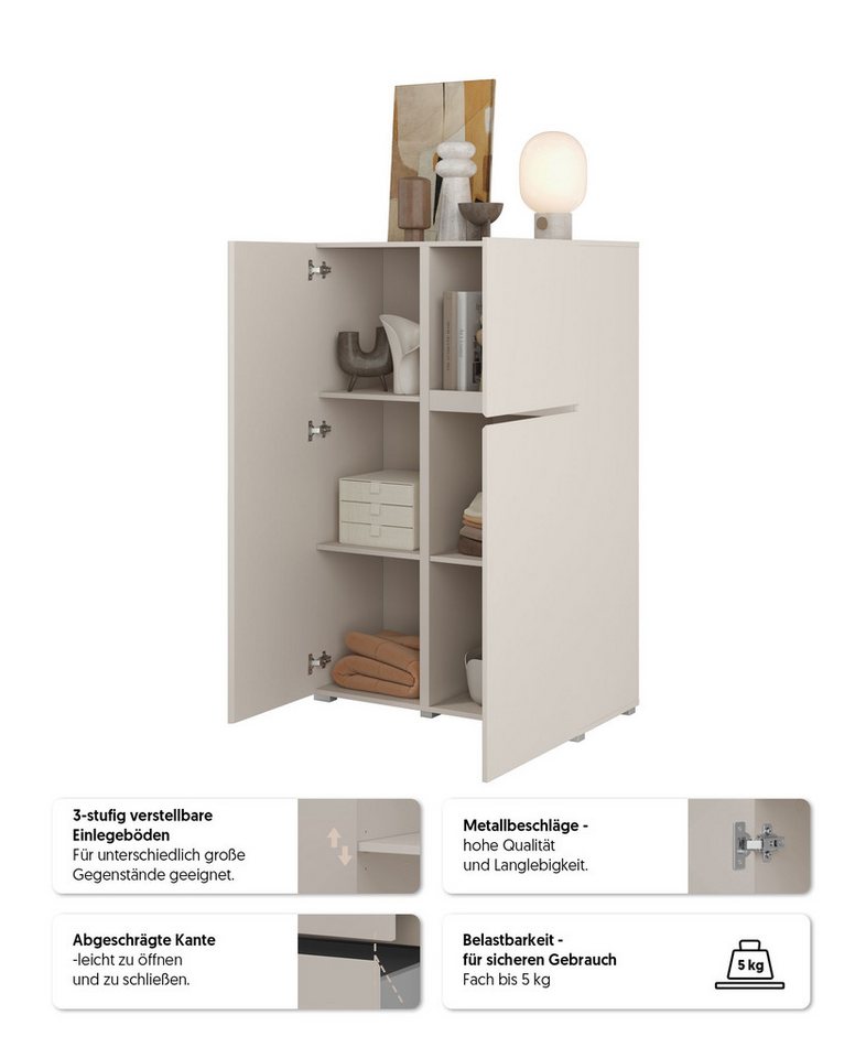 OTTO home Highboard Metric,Breite 92cm, moderne grifflose Hochkommode 3 Türen,Highboard, Hochschrank mit viel Stauraum, Einlegeböden verstellbar, Türkommode – Bild 3 von 5